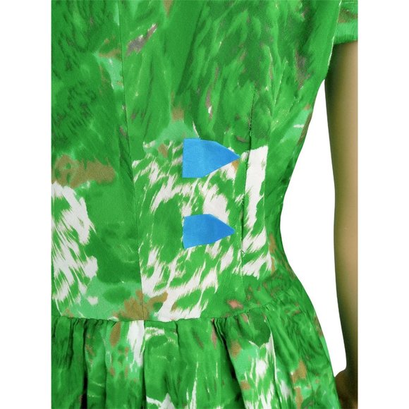 Vintage Dress 50s Floral Green Bow Vogue Women Small Pin Up Skater Rockabilly - Picture 12 of 13